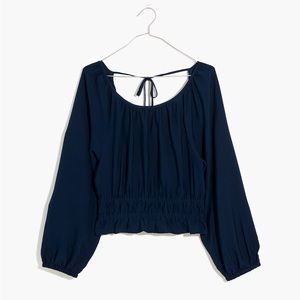 Twill Tie-Back Crop Top - Navy